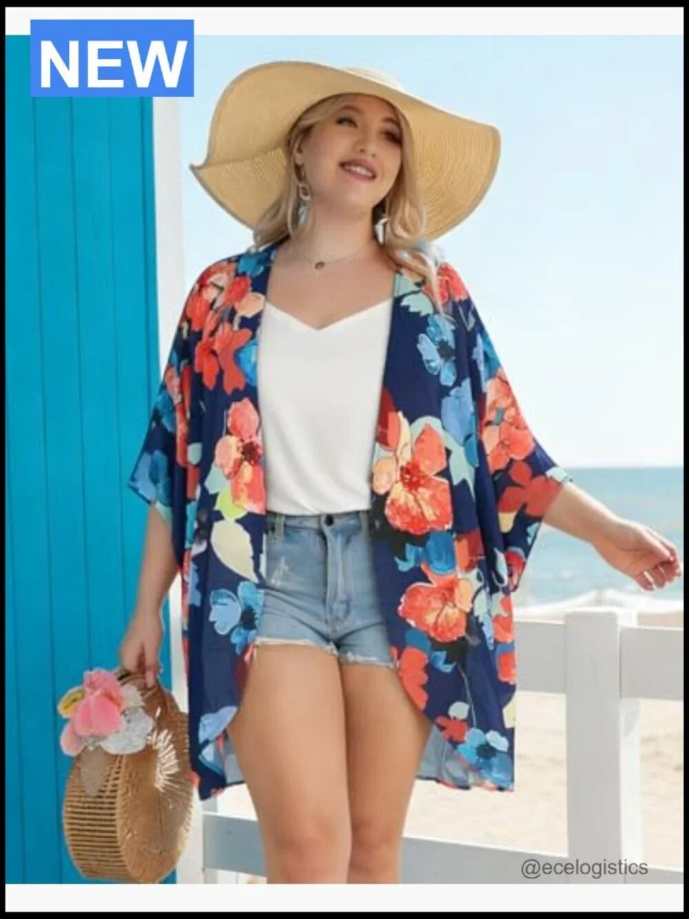 Puff Sleeve Floral Kimono Cardigan Loose Cover Up Blouse